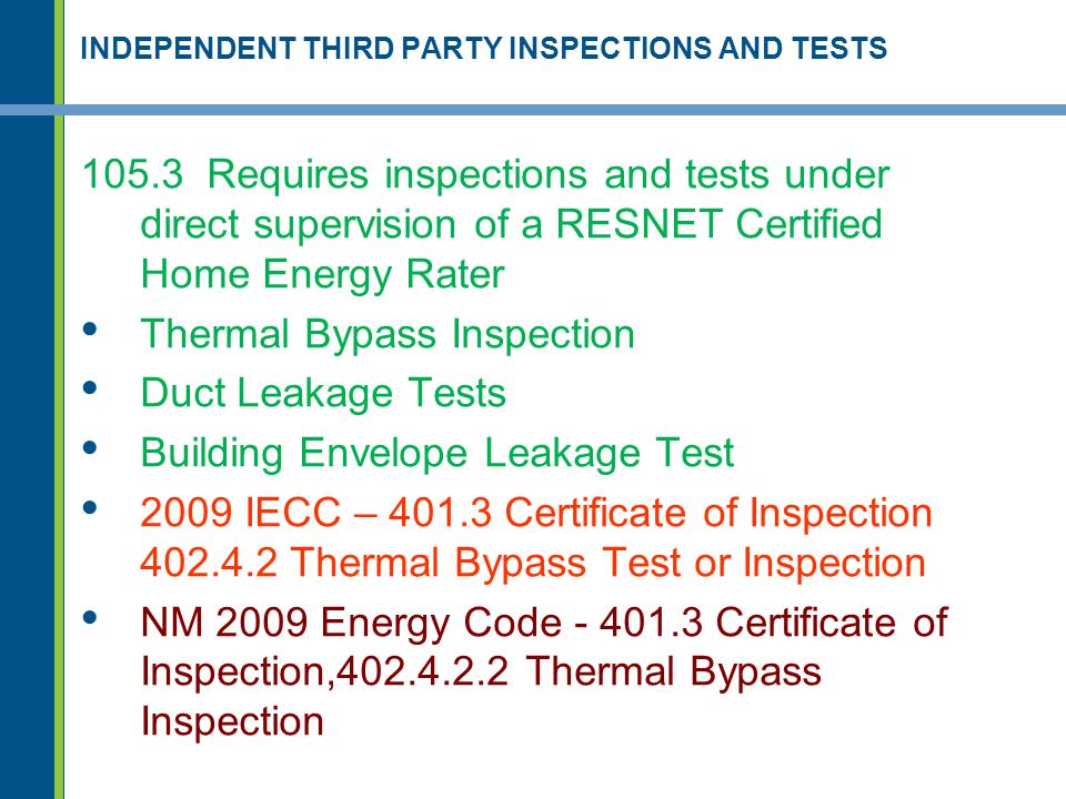 INDEPENDENT THIRD PARTY INSPECTIONS AND TESTS