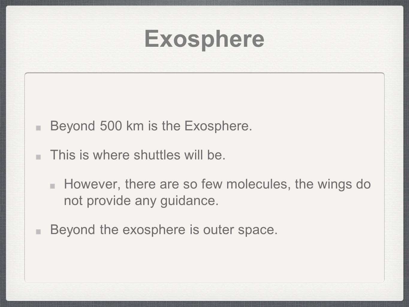 Exosphere Beyond 500 km is the Exosphere.