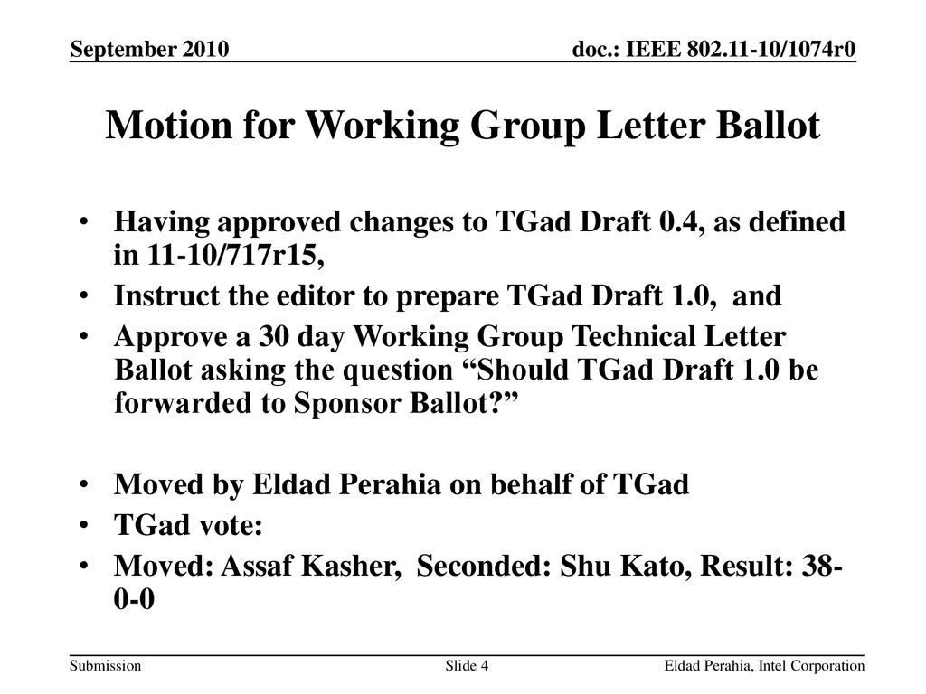 Motion for Working Group Letter Ballot