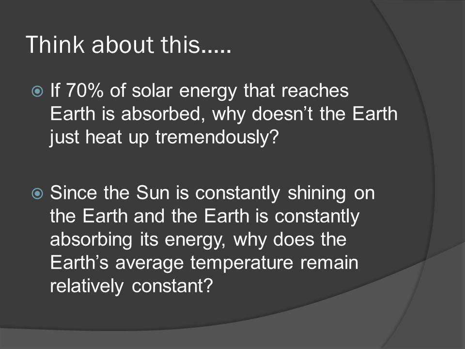 Think about this..... If 70% of solar energy that reaches Earth is absorbed, why doesn’t the Earth just heat up tremendously