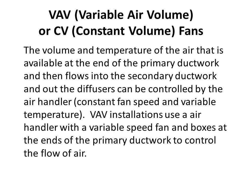 VAV (Variable Air Volume) or CV (Constant Volume) Fans