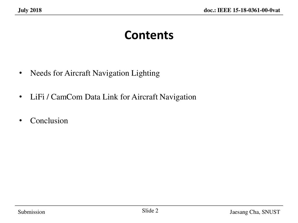 Contents Needs for Aircraft Navigation Lighting