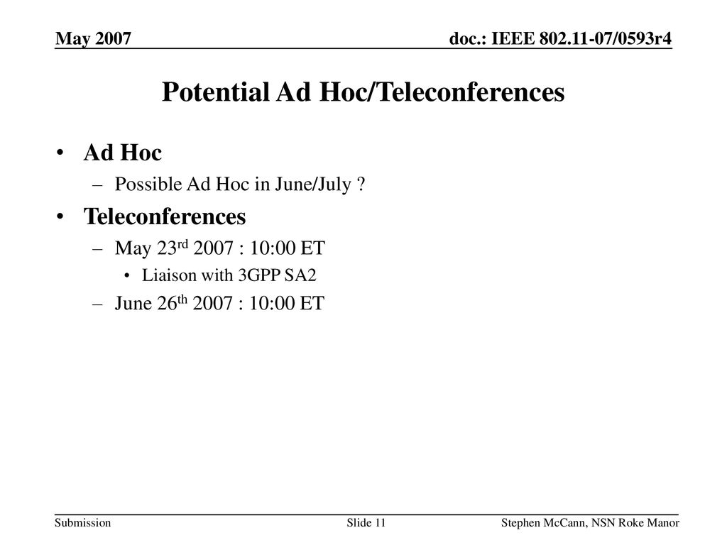 Potential Ad Hoc/Teleconferences