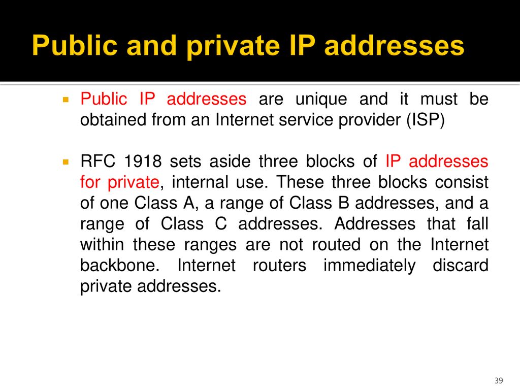 Public and private IP addresses