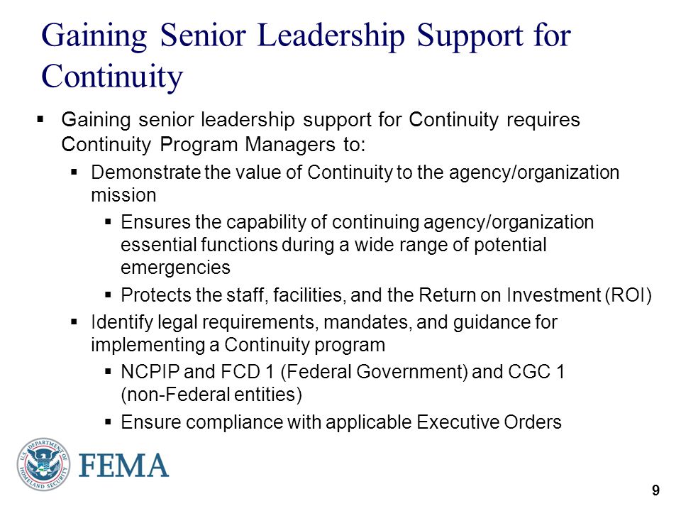 Gaining Senior Leadership Support for Continuity
