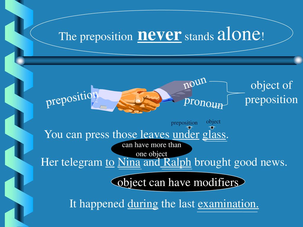 The preposition never stands alone!