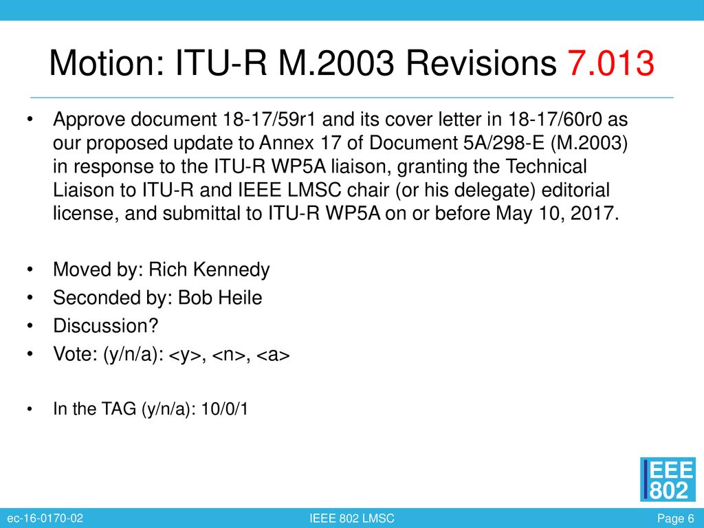 Motion: ITU-R M.2003 Revisions 7.013