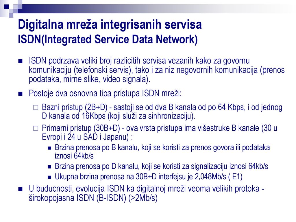 Digitalna mreža integrisanih servisa ISDN(Integrated Service Data Network)