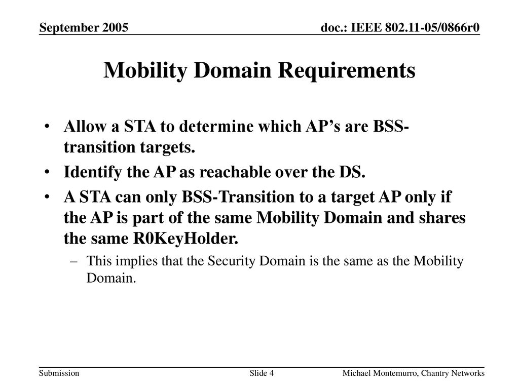 Mobility Domain Requirements