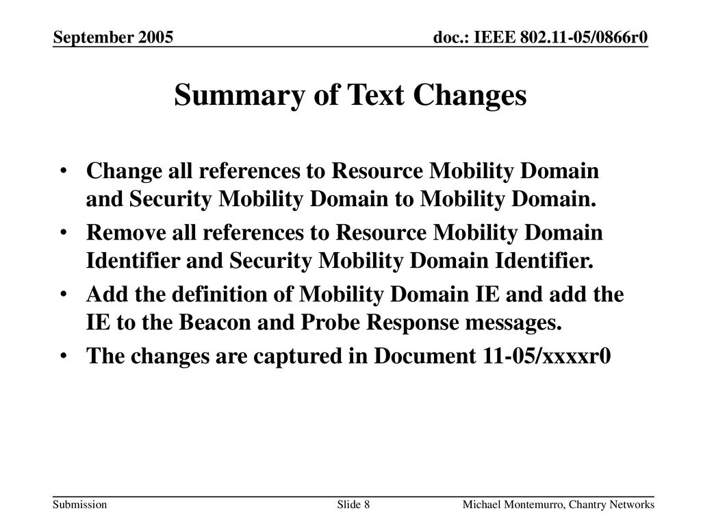 Summary of Text Changes