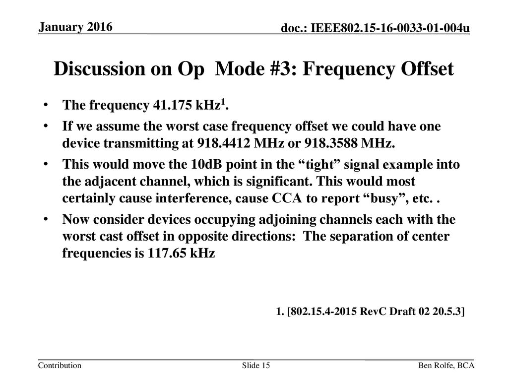 Discussion on Op Mode #3: Frequency Offset