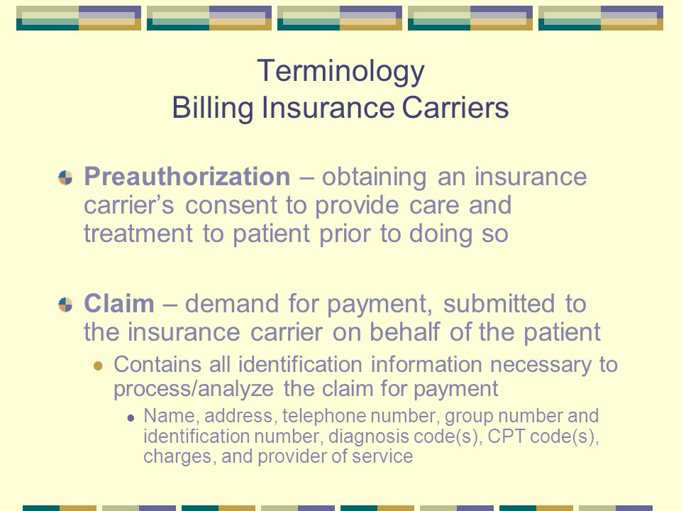 Terminology Billing Insurance Carriers