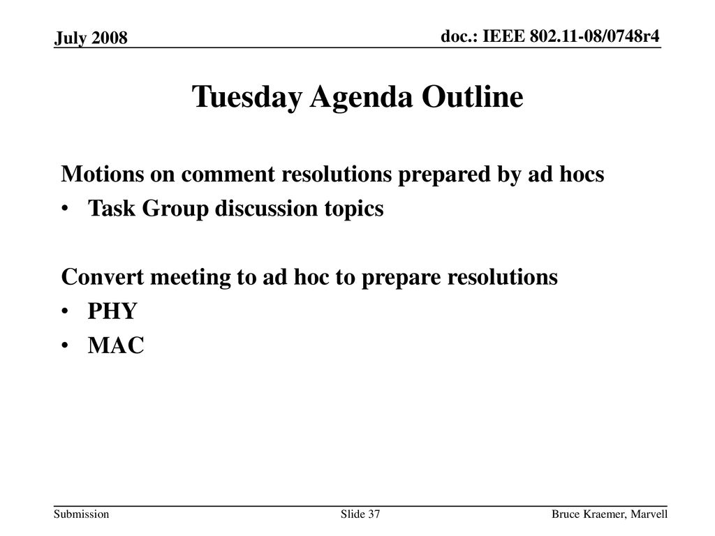 Tuesday Agenda Outline