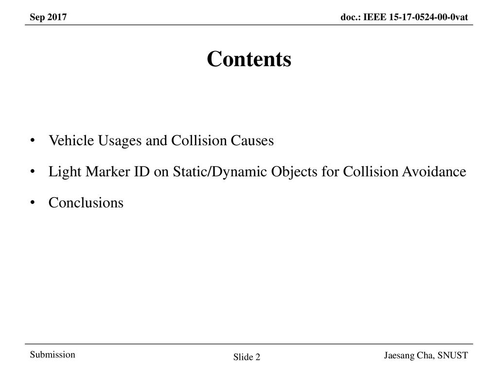 Contents Vehicle Usages and Collision Causes