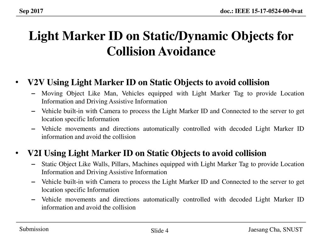 Light Marker ID on Static/Dynamic Objects for Collision Avoidance
