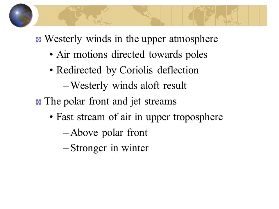 Westerly winds in the upper atmosphere