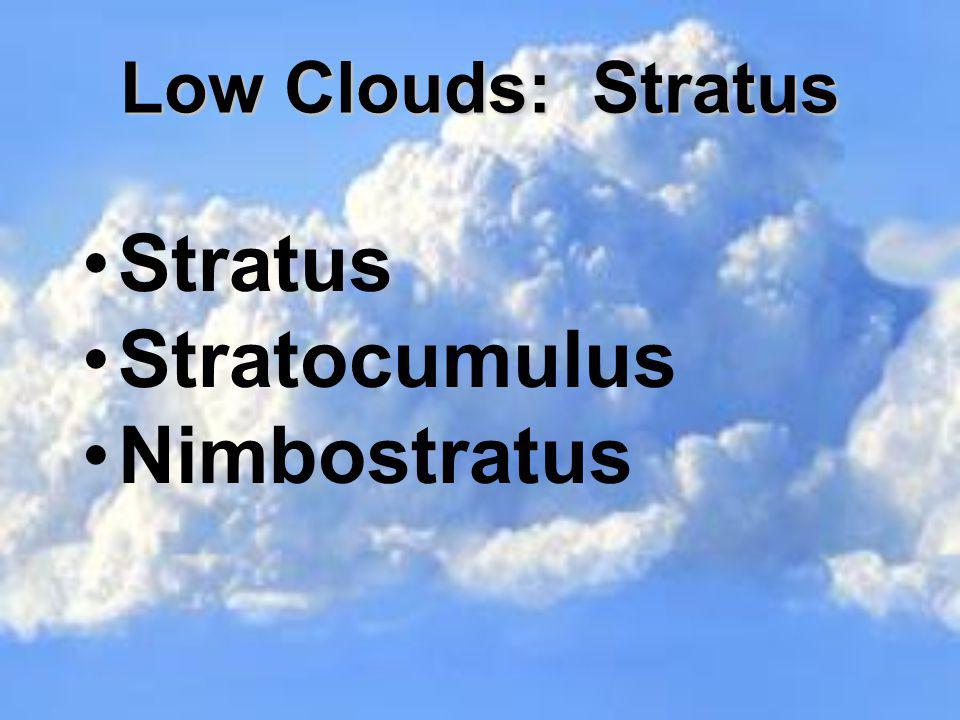 Low Clouds: Stratus Stratus Stratocumulus Nimbostratus