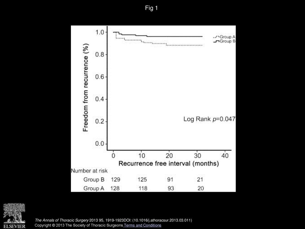 Fig 1 Kaplan-Meier curves for each group showing recurrence-free rate after thoracoscopic bullectomy.