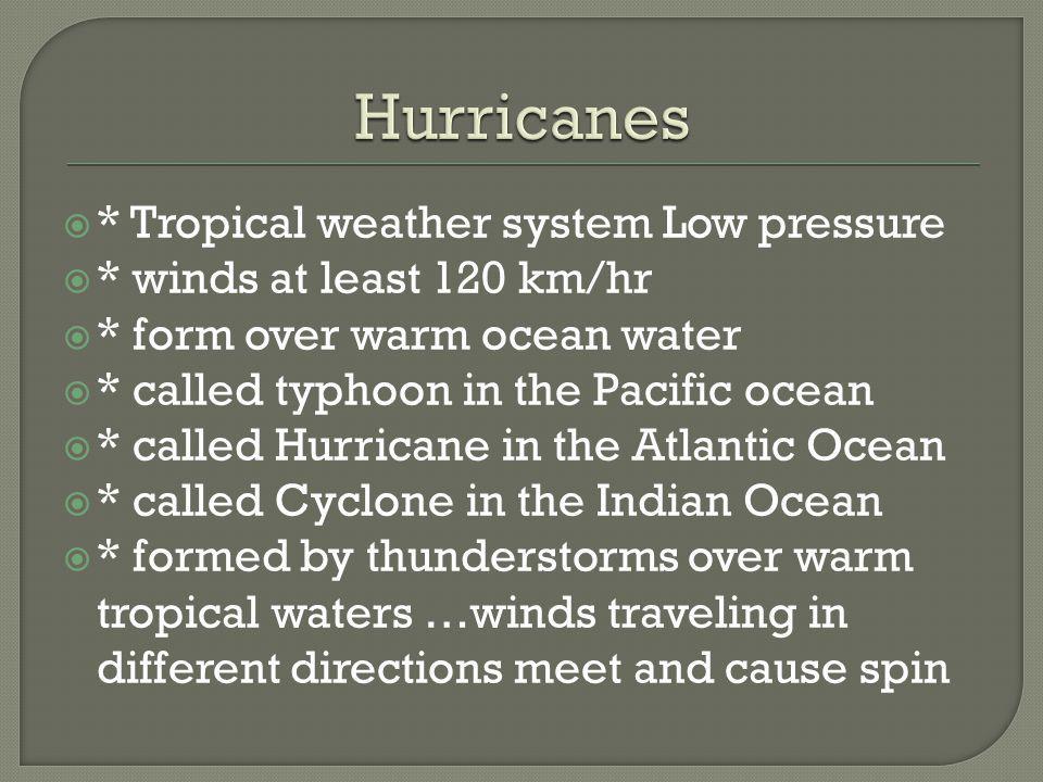 Hurricanes * Tropical weather system Low pressure