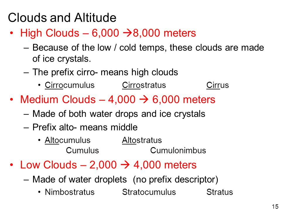 Clouds and Altitude High Clouds – 6,000 8,000 meters