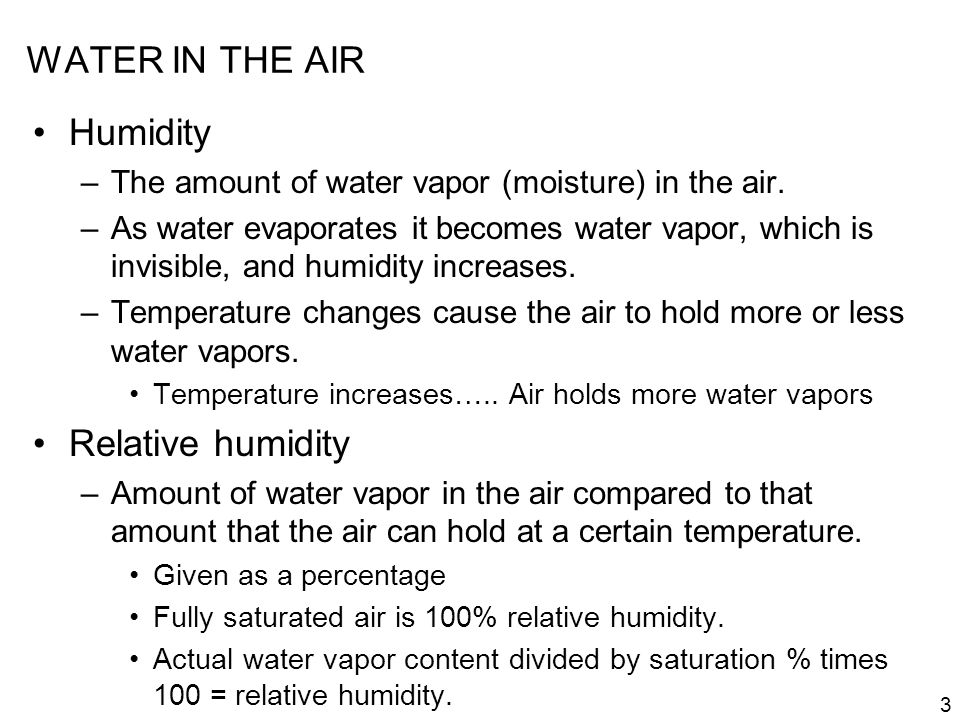 WATER IN THE AIR Humidity Relative humidity