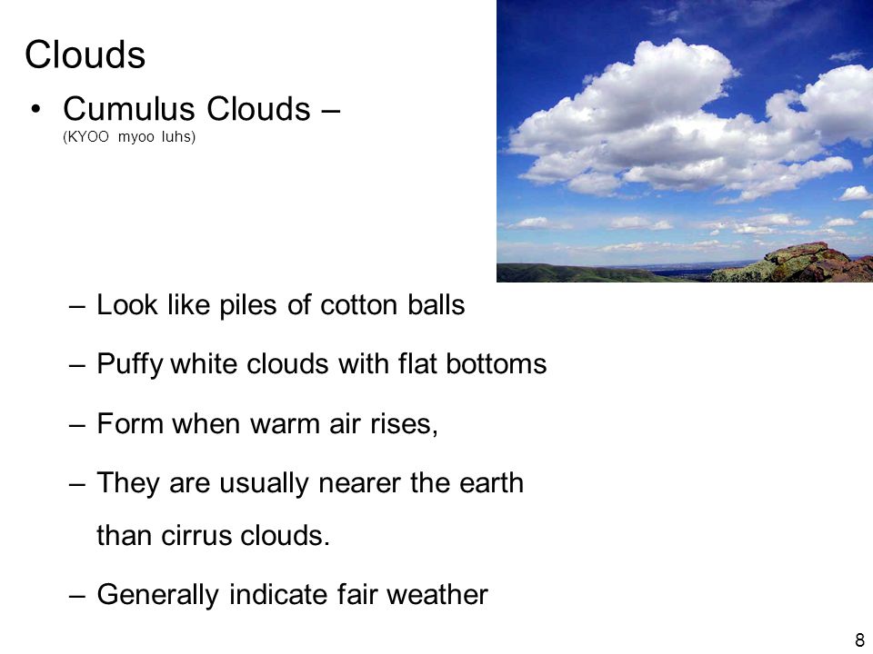 Clouds Cumulus Clouds – (KYOO myoo luhs)