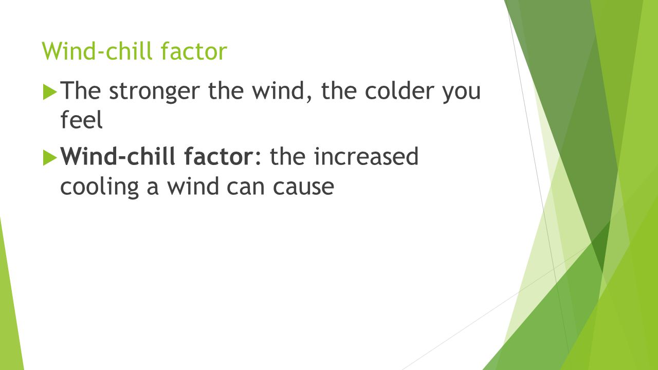 Wind-chill factor The stronger the wind, the colder you feel.