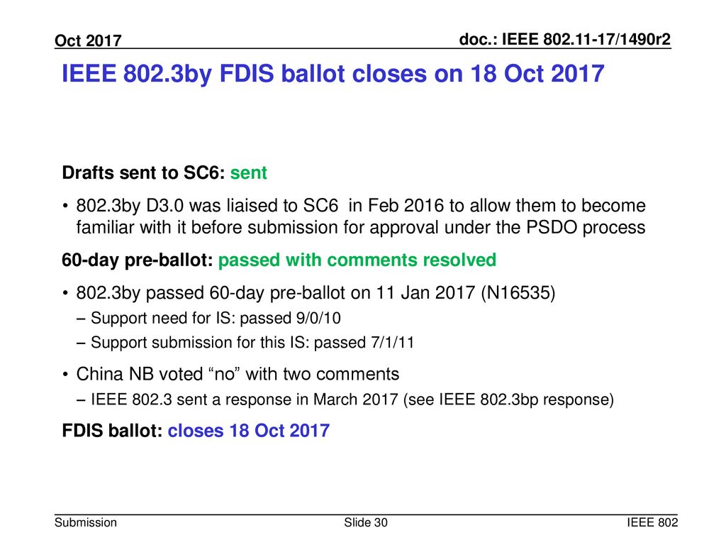IEEE 802.3by FDIS ballot closes on 18 Oct 2017