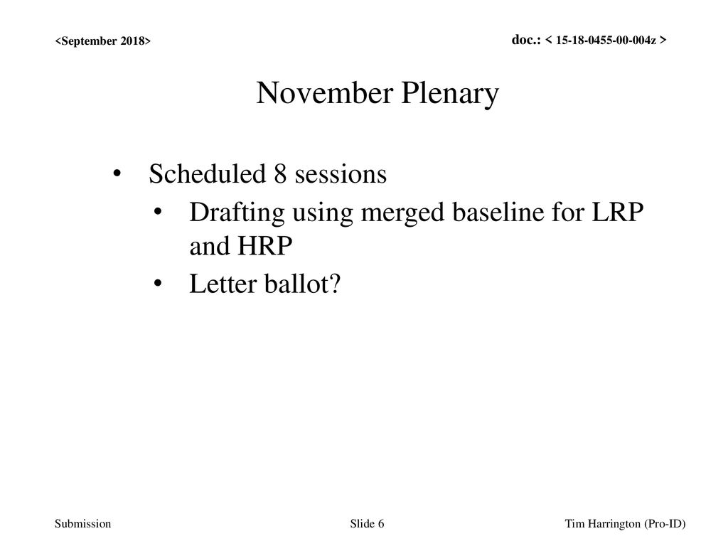 November Plenary Scheduled 8 sessions