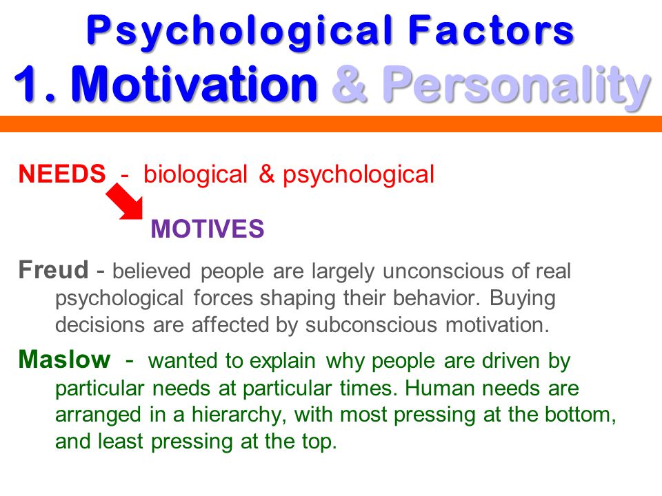 Psychological Factors 1. Motivation & Personality
