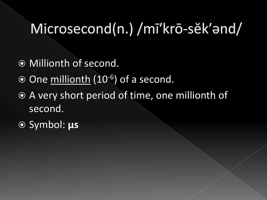 Microsecond(n.) /mī′krō-sĕk′ənd/