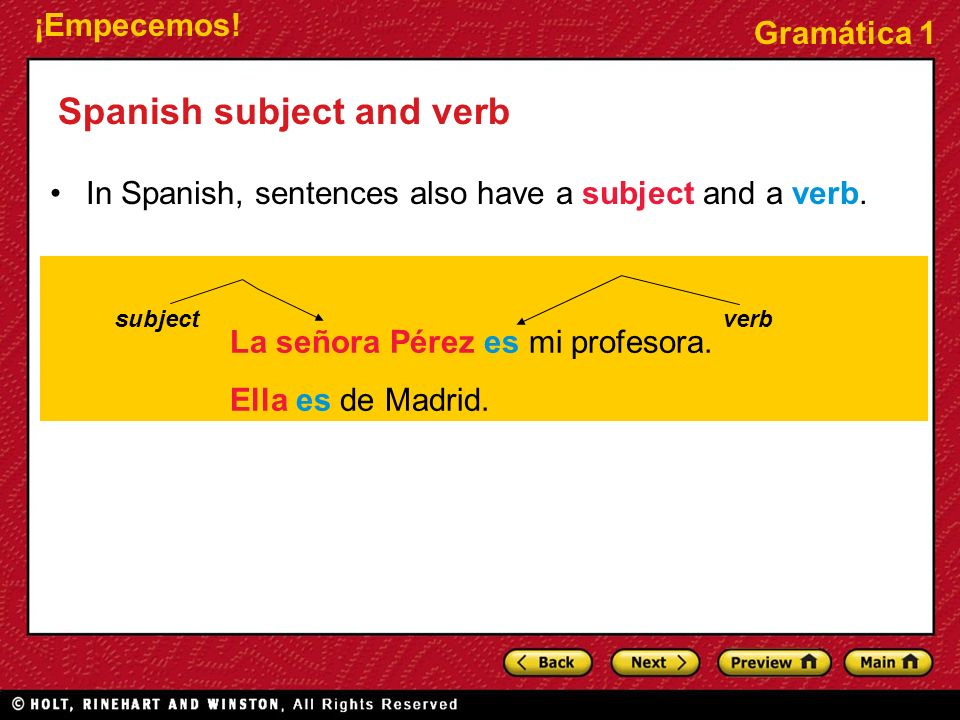 Spanish subject and verb