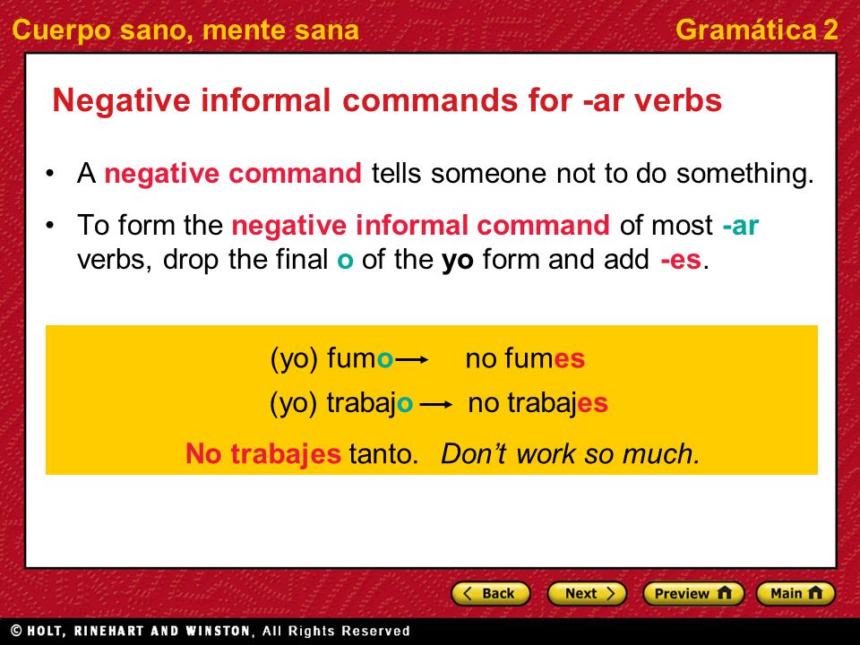 Negative informal commands for -ar verbs
