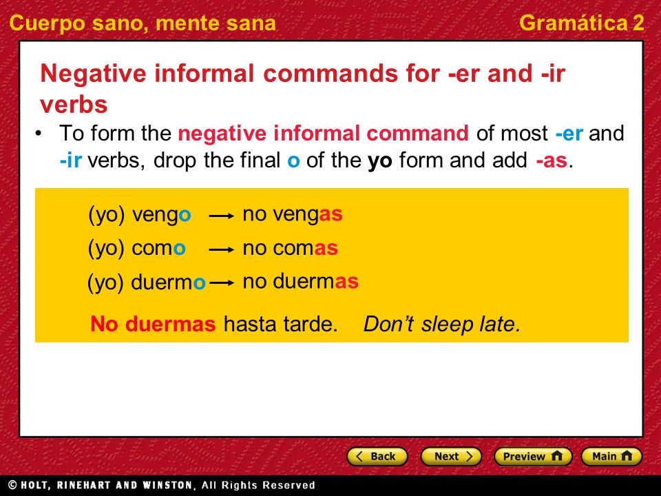 Negative informal commands for -er and -ir verbs