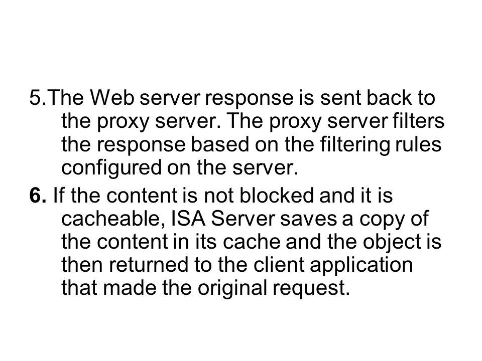 5. The Web server response is sent back to the proxy server