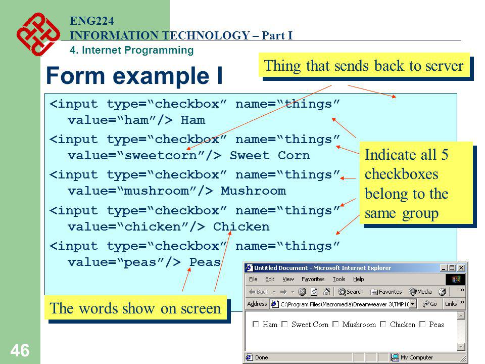 Form example I Thing that sends back to server