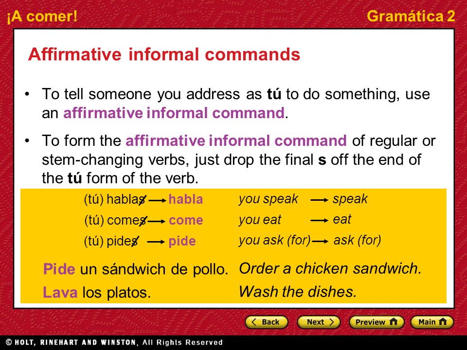 Affirmative informal commands