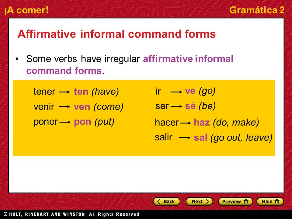 Affirmative informal command forms