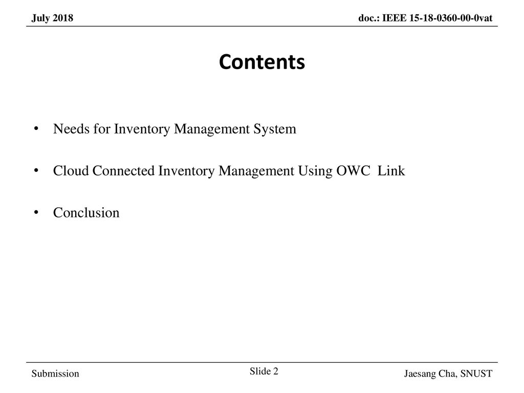 Contents Needs for Inventory Management System