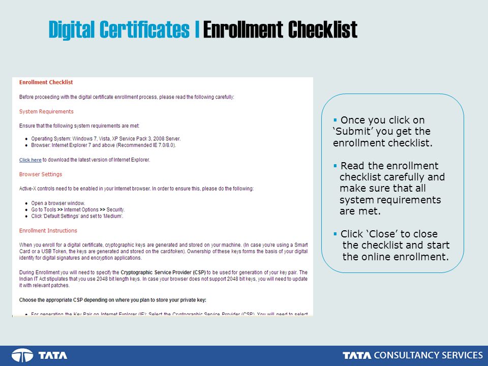 Digital Certificates | Enrollment Checklist
