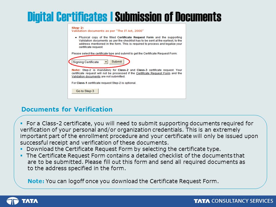 Digital Certificates | Submission of Documents