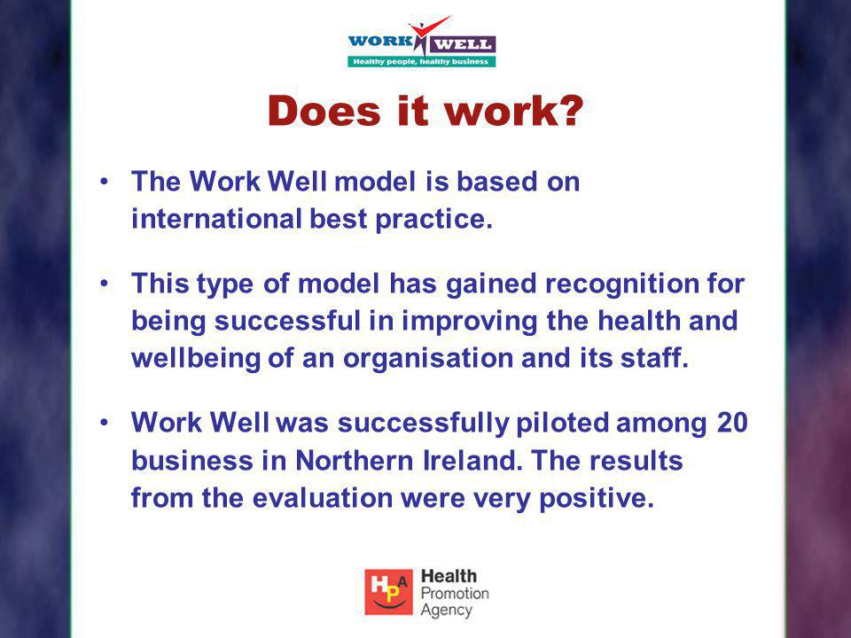 Does it work The Work Well model is based on international best practice.