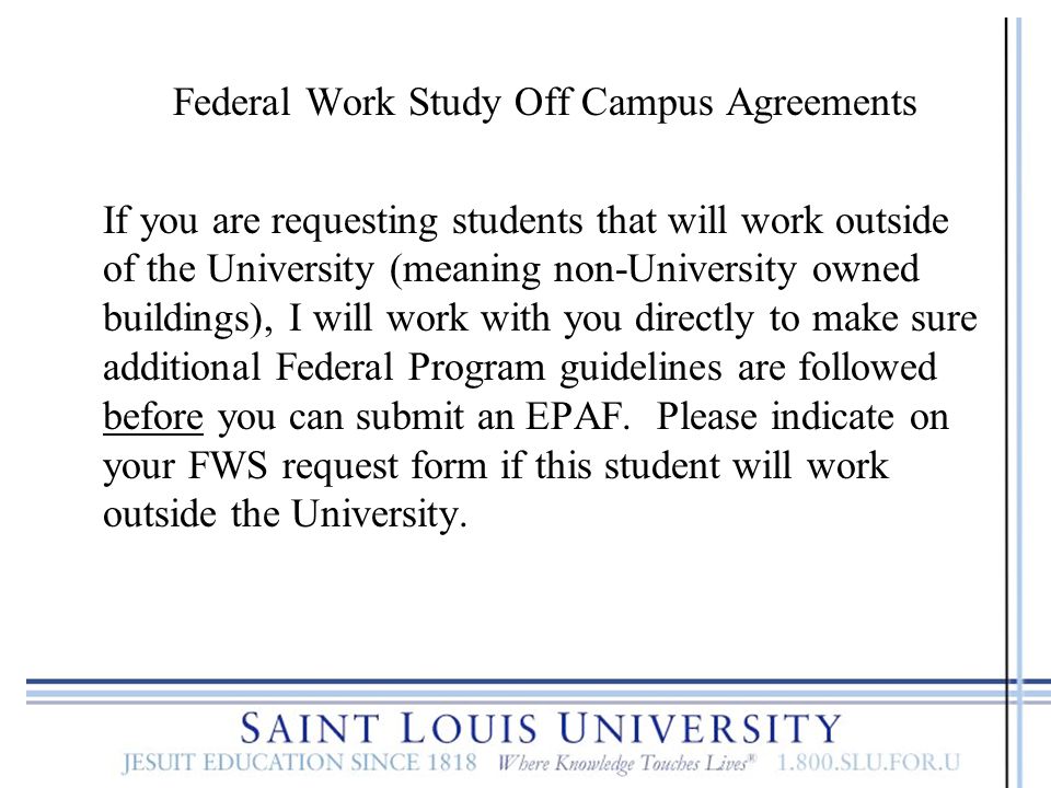 Federal Work Study Off Campus Agreements