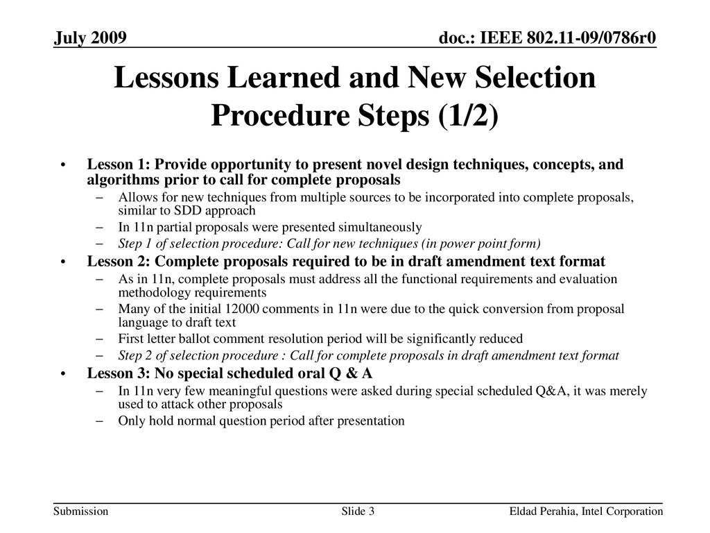 Lessons Learned and New Selection Procedure Steps (1/2)