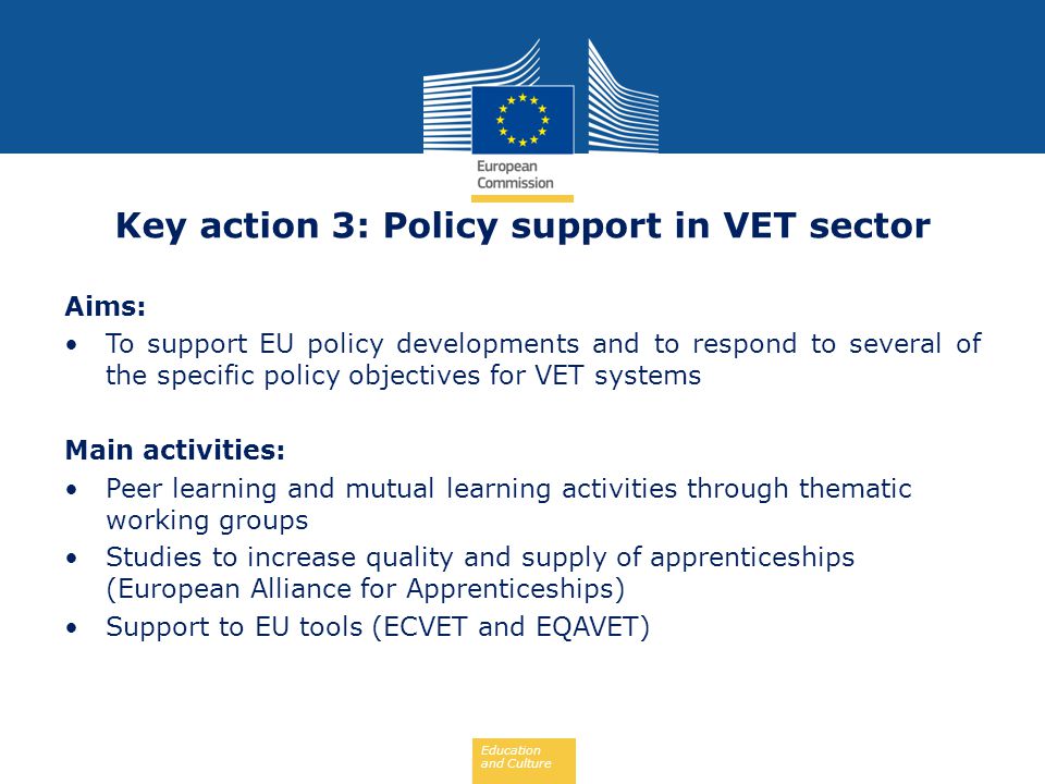 Key action 3: Policy support in VET sector