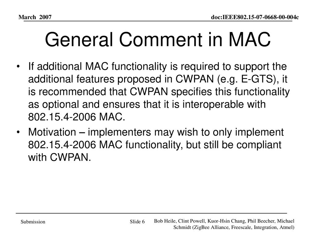 General Comment in MAC