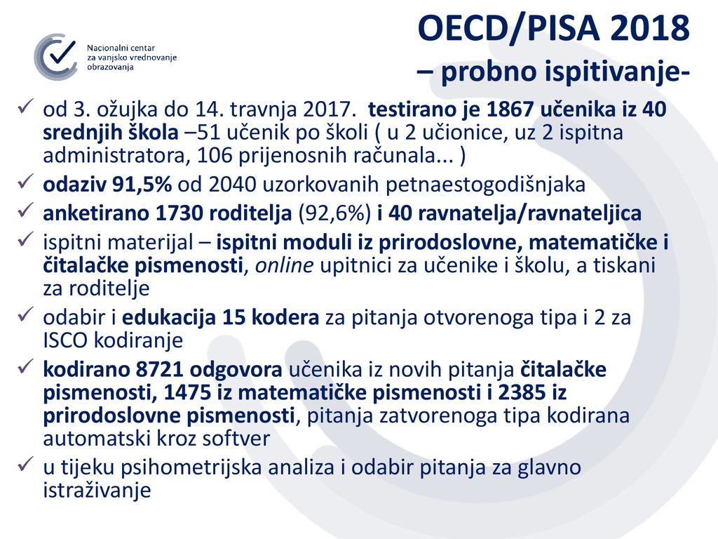 OECD/PISA 2018 – probno ispitivanje-
