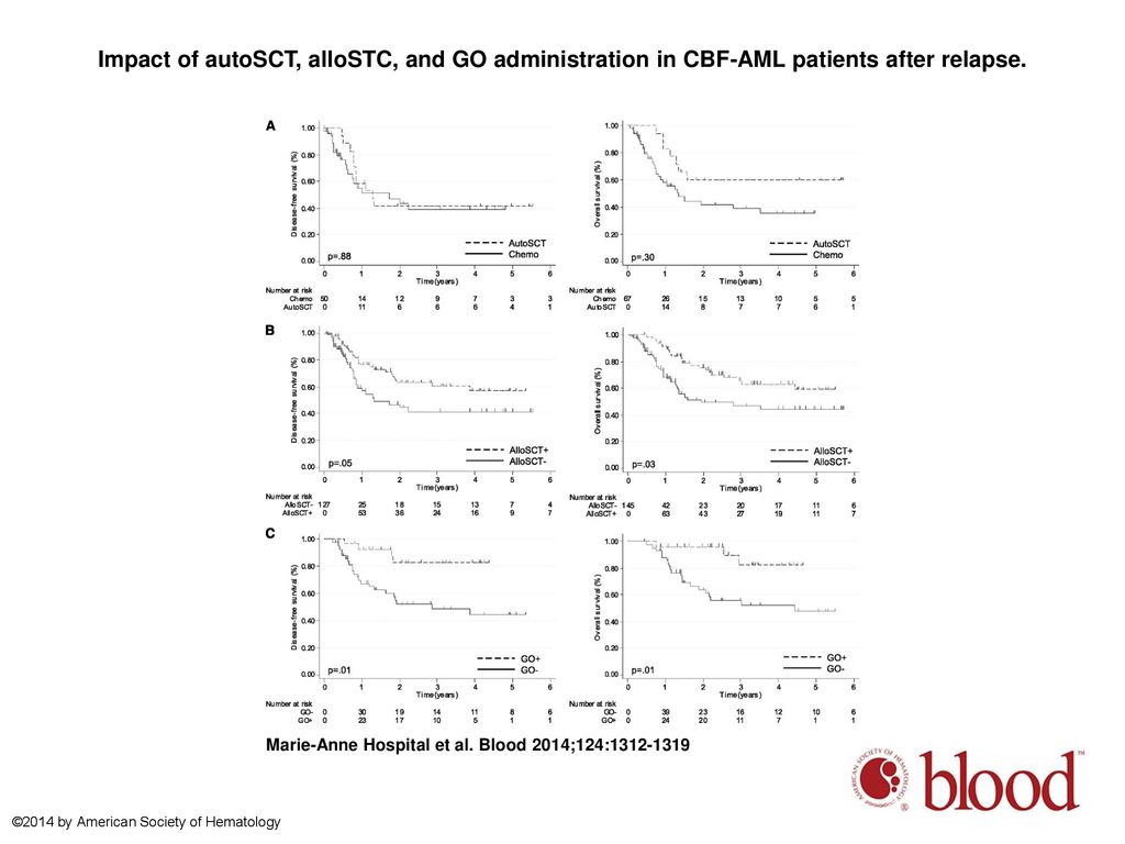 Impact of autoSCT, alloSTC, and GO administration in CBF-AML patients after relapse.