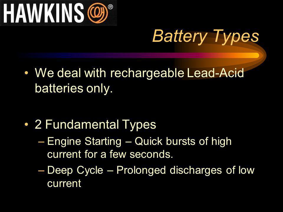 Battery Types We deal with rechargeable Lead-Acid batteries only.