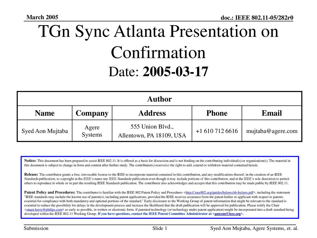 TGn Sync Atlanta Presentation on Confirmation